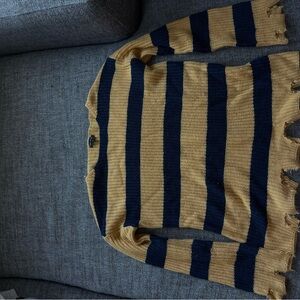 Striped Navy and Yellow Distressed Sweater